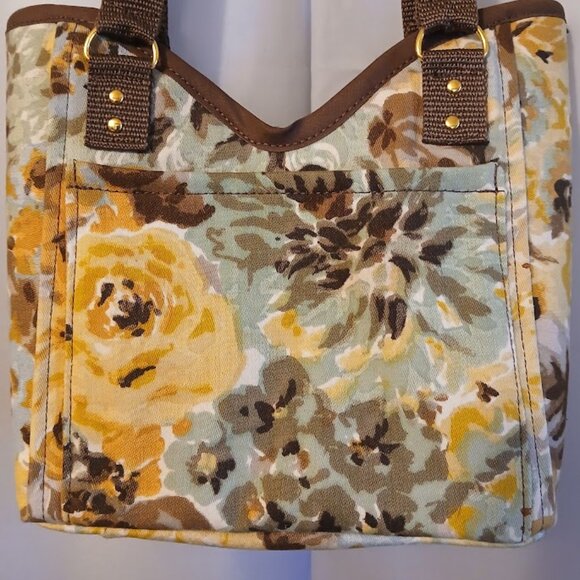 New Roses Floral Mini Tote Shopper Handbag Double handle Carryall Yellow Blue Br - Picture 3 of 11
